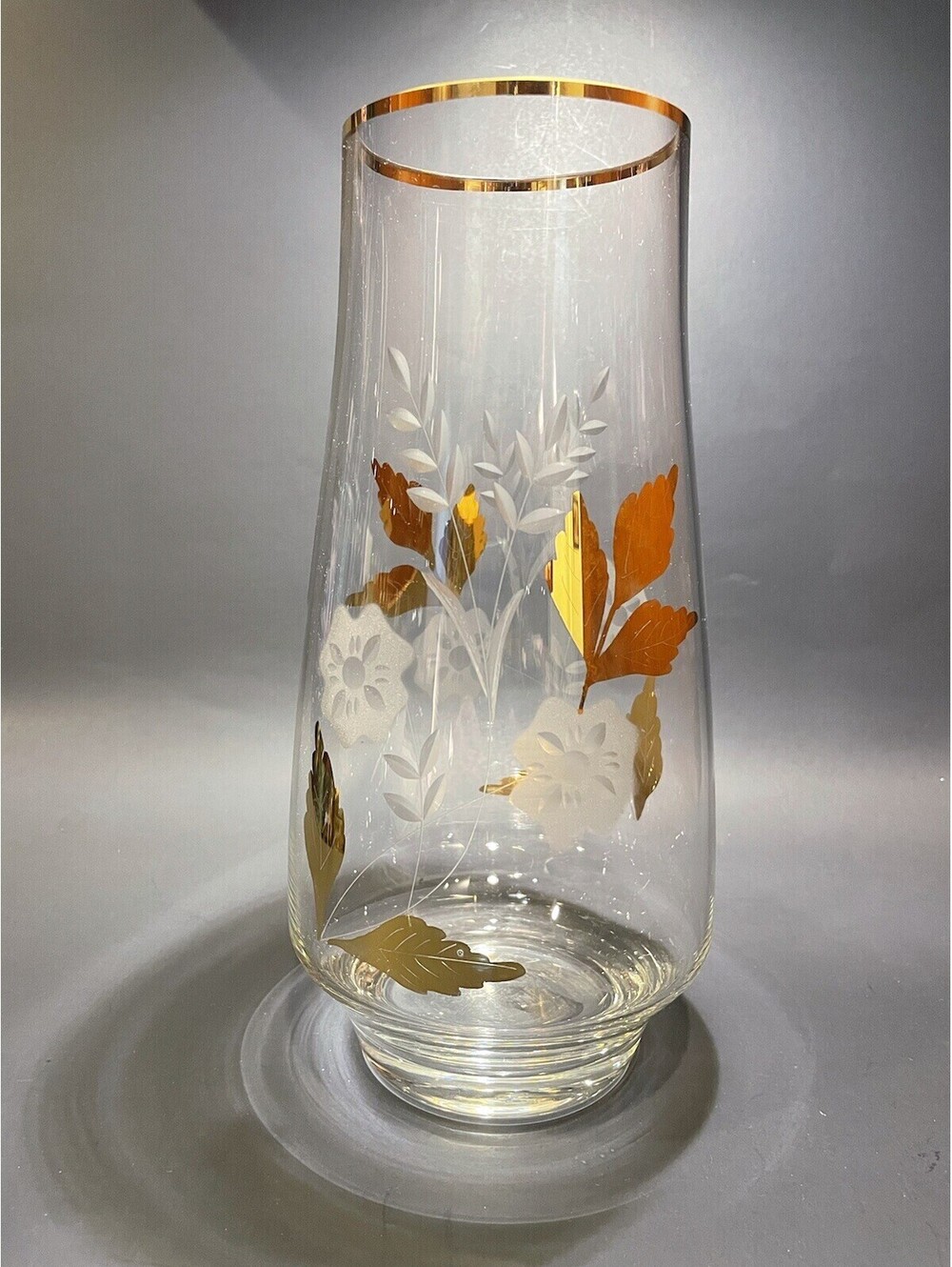 Toscany Hand Blown Etched Glass Vase with Gold Leaf Romania